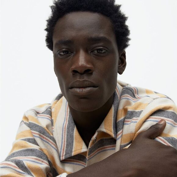 Zara Men’s Striped Beige Yellow Multicolored Structured Button Up Jacket Sz XL - Picture 5 of 15